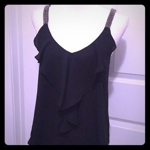 Black Elevated Tank Top Sequin Straps Date Night Going Out Top Y2K Womens Medium